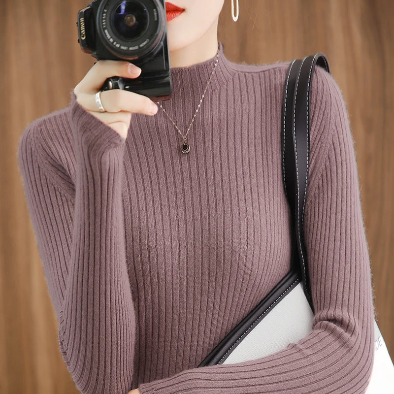 Quality Cashmere Sweater Women Pullovers Long Sleeve Feminine Slim