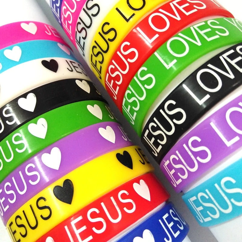 50pcs JESUS LOVES YOU Silicone Bracelets | Rubber Wristbands Men Women Children