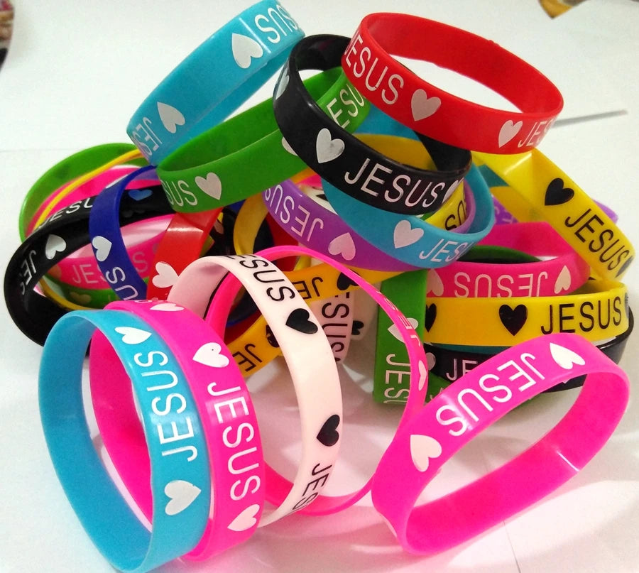 50pcs JESUS LOVES YOU Silicone Bracelets | Rubber Wristbands Men Women Children