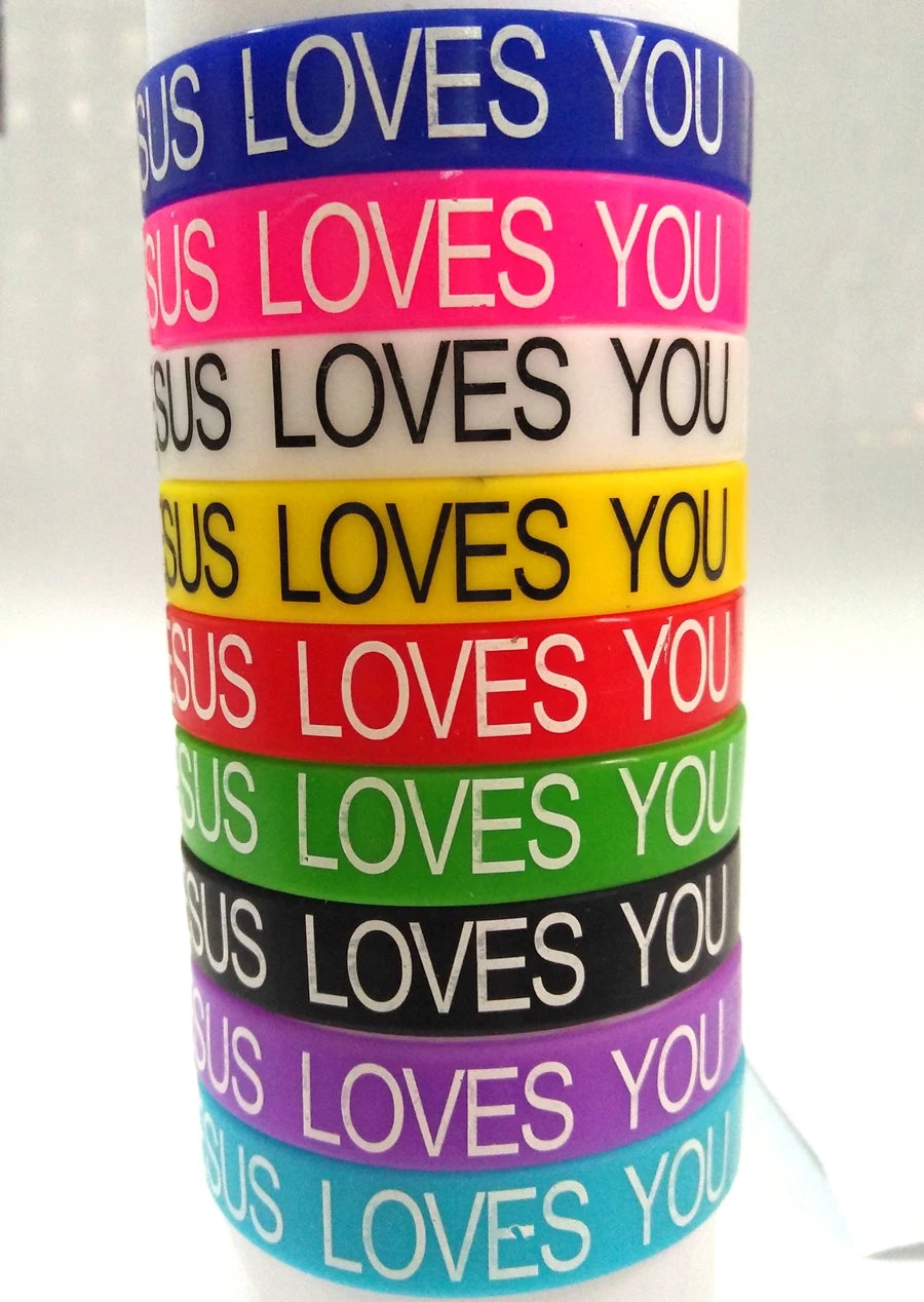 50pcs JESUS LOVES YOU Silicone Bracelets | Rubber Wristbands Men Women Children