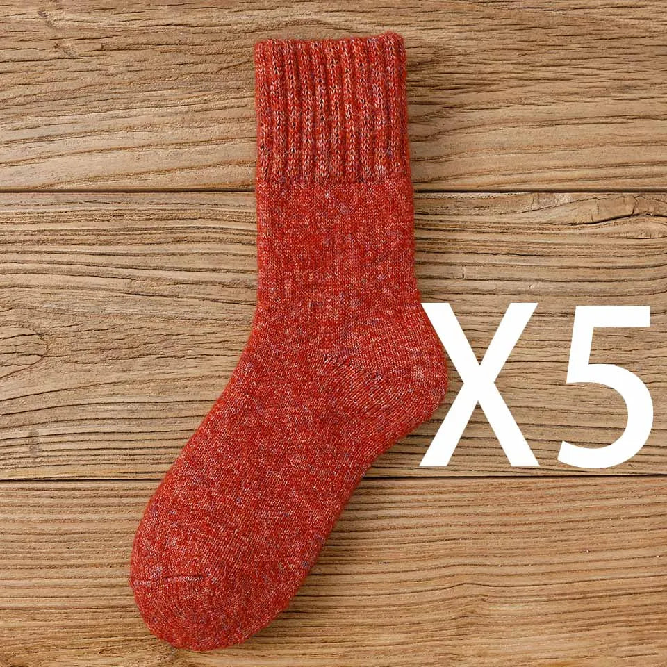 Winter Women's Thick Warm Merino Wool Socks Harajuku Retro Cold Resistant Fashion Casual Solid Color Cashmere Socks 5 Pair