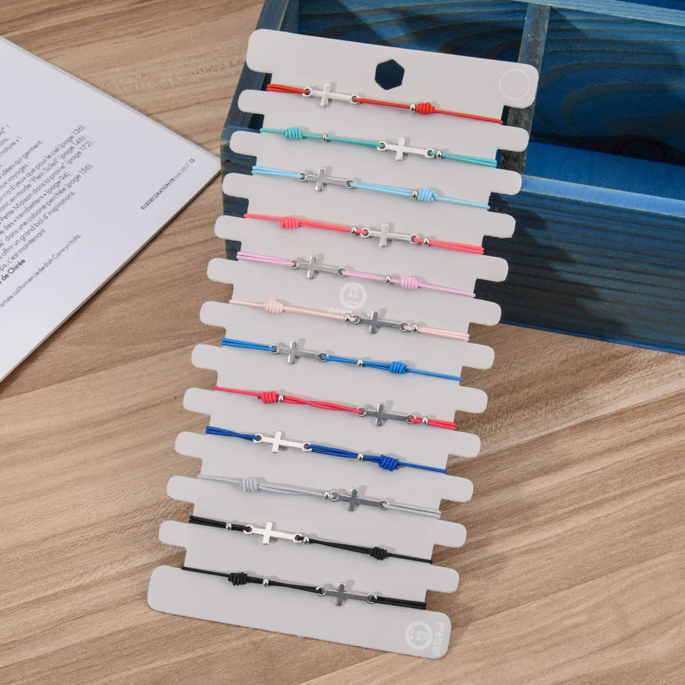 12 PCS New Alloy Cross Elastic Bracelets For Women and Men's Fashionable And Simple Adjustable Rubber Rope Bracelet Set