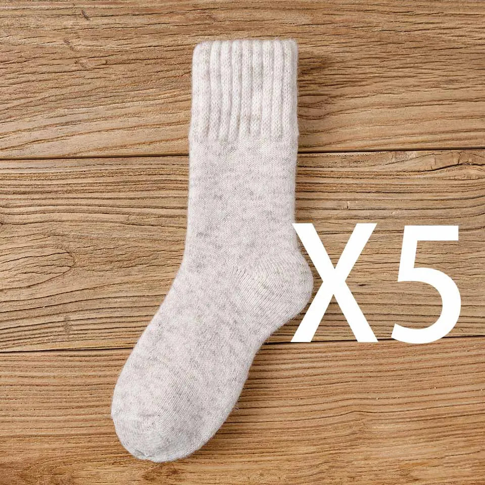 Winter Women's Thick Warm Merino Wool Socks Harajuku Retro Cold Resistant Fashion Casual Solid Color Cashmere Socks 5 Pair
