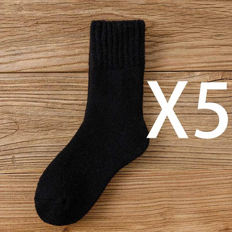 Winter Women's Thick Warm Merino Wool Socks Harajuku Retro Cold Resistant Fashion Casual Solid Color Cashmere Socks 5 Pair