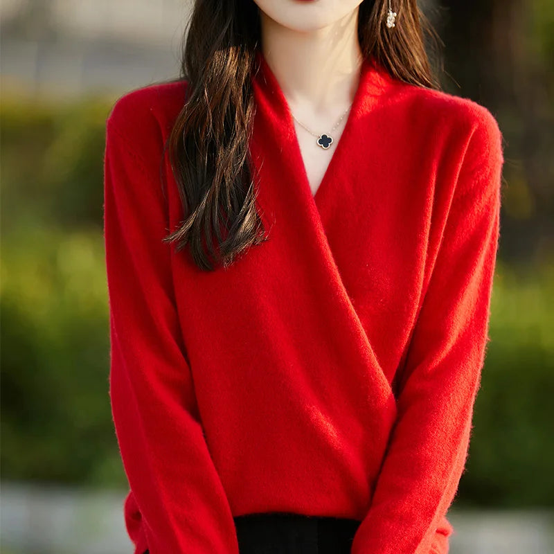 Women's Knitted Cashmere Sweater 100% Merino Wool Thickened Top Loose Long Sleeve Clothing Warm For Autumn And Winter YYY2442
