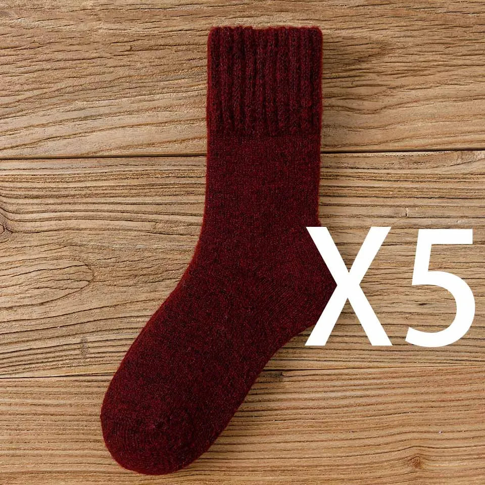Winter Women's Thick Warm Merino Wool Socks Harajuku Retro Cold Resistant Fashion Casual Solid Color Cashmere Socks 5 Pair