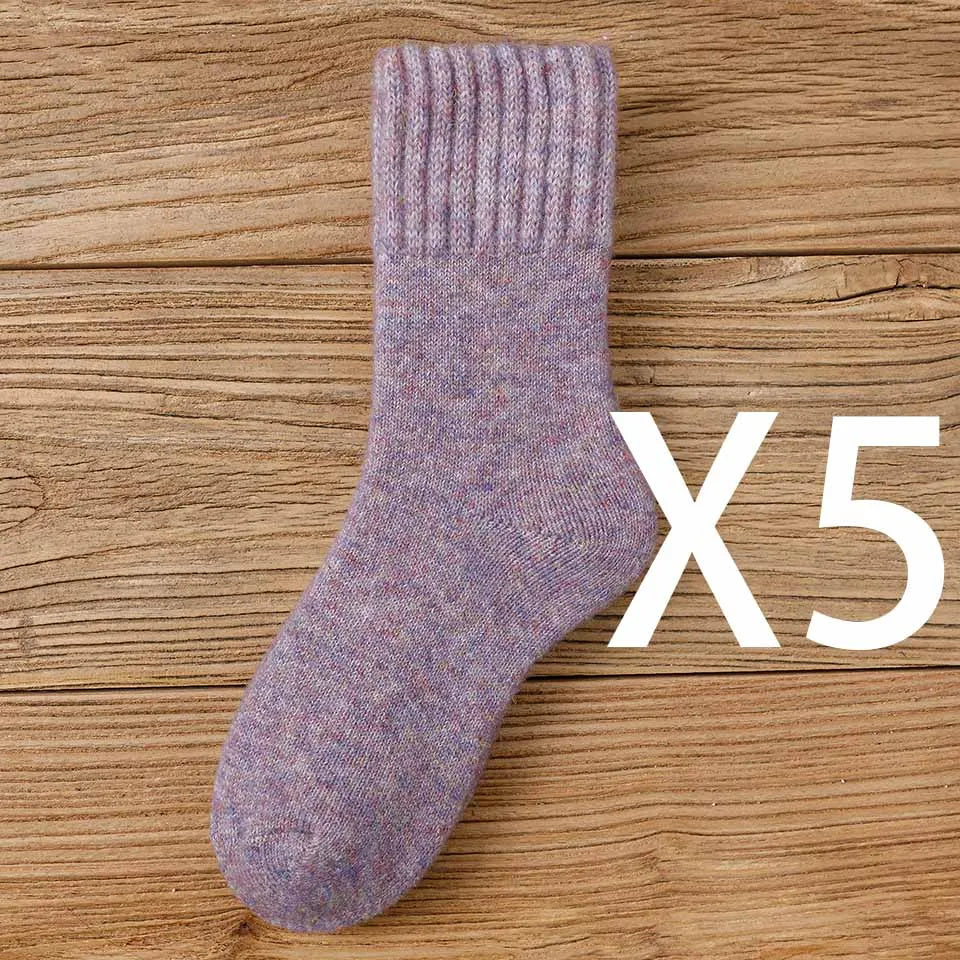 Winter Women's Thick Warm Merino Wool Socks Harajuku Retro Cold Resistant Fashion Casual Solid Color Cashmere Socks 5 Pair