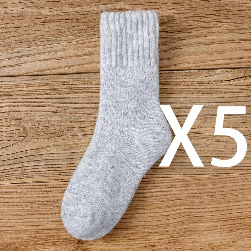 Winter Women's Thick Warm Merino Wool Socks Harajuku Retro Cold Resistant Fashion Casual Solid Color Cashmere Socks 5 Pair