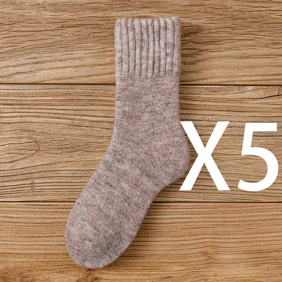Winter Women's Thick Warm Merino Wool Socks Harajuku Retro Cold Resistant Fashion Casual Solid Color Cashmere Socks 5 Pair