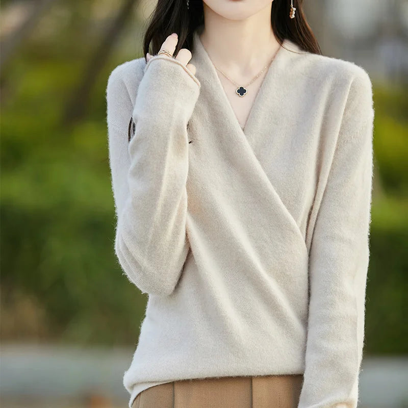 Women's Knitted Cashmere Sweater 100% Merino Wool Thickened Top Loose Long Sleeve Clothing Warm For Autumn And Winter YYY2442