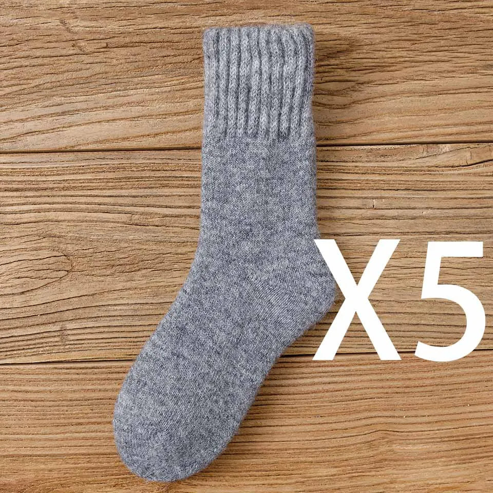 Winter Women's Thick Warm Merino Wool Socks Harajuku Retro Cold Resistant Fashion Casual Solid Color Cashmere Socks 5 Pair