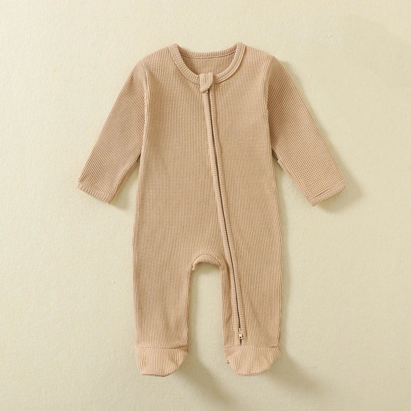 Organic Cotton Baby Romper – Waffle Footed Long-Sleeve Jumpsuit