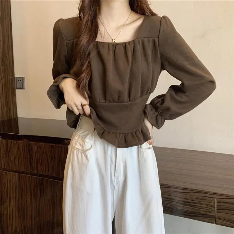 Long Sleeve Shirts Womens Satin Pleated Loose Fit Minimalist Feminine Romantic Gentle Vacation Spring Holiday Casual Daily Look
