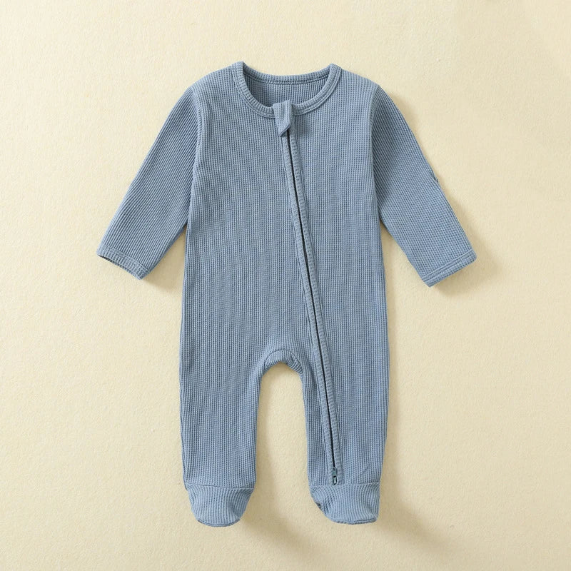 Organic Cotton Baby Romper – Waffle Footed Long-Sleeve Jumpsuit