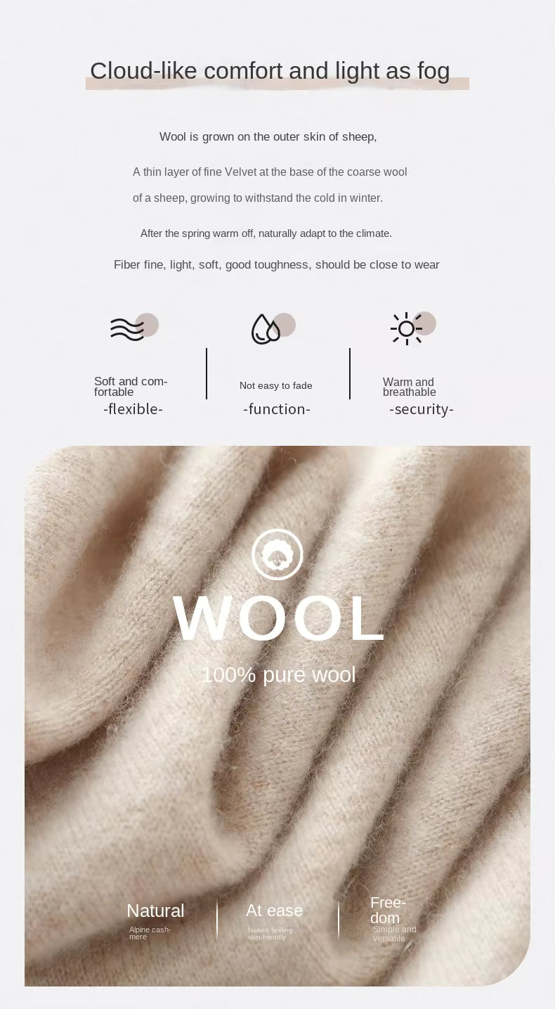 Elegant Women's Knitted Sweater 100% Merino Wool Thickened Top Loose Long Sleeve Clothing Warm For Autumn And Winter