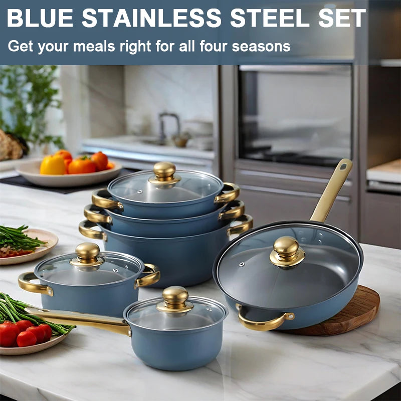 Red Cookware Set, 12-Piece, Stainless Steel, Non-Stick, Kitchen Cookware Collection