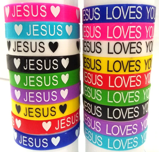50pcs JESUS LOVES YOU Silicone Bracelets | Rubber Wristbands Men Women Children