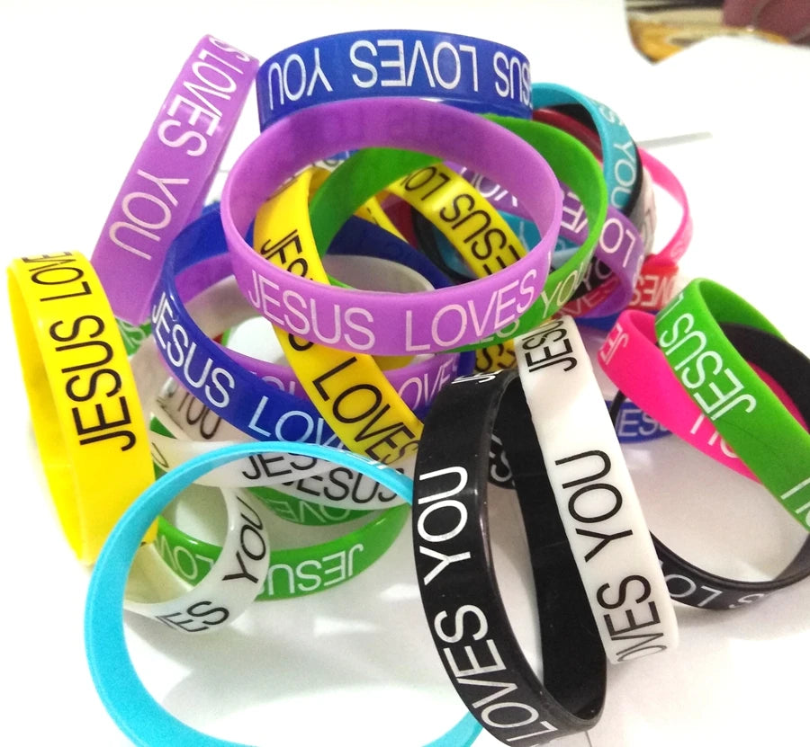 50pcs JESUS LOVES YOU Silicone Bracelets | Rubber Wristbands Men Women Children