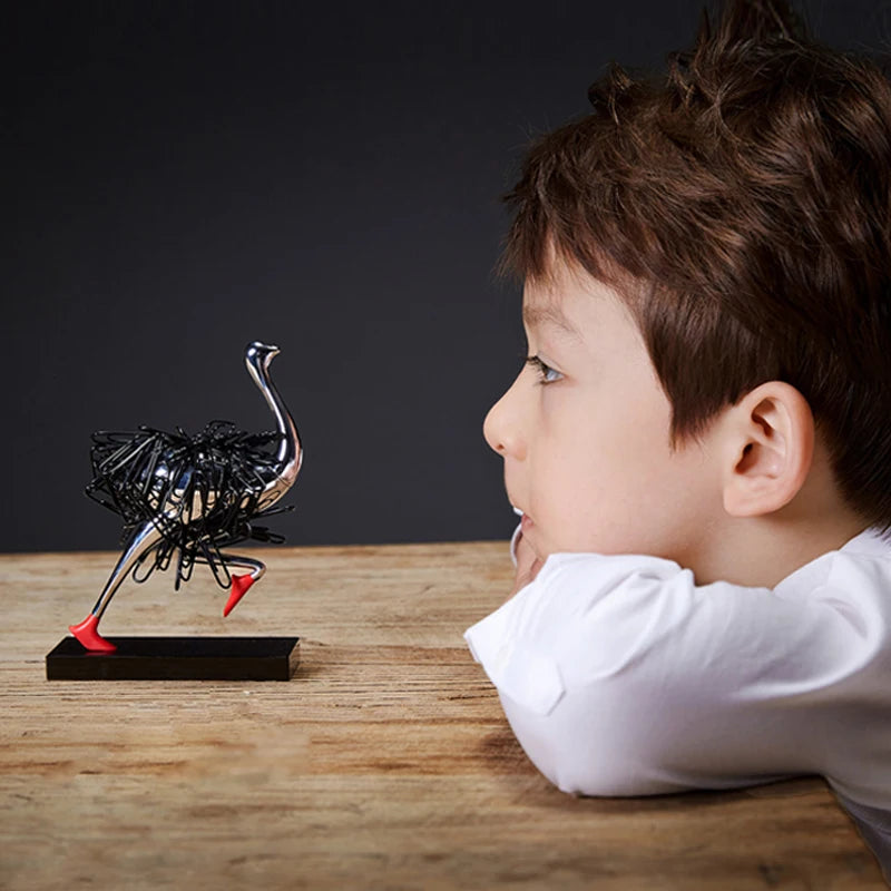 Ostrich Magnetic Desktop Paper Clip Holder | Unique Office Gift and Decor