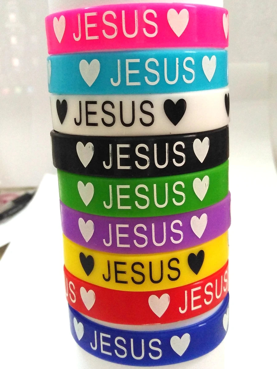 50pcs JESUS LOVES YOU Silicone Bracelets | Rubber Wristbands Men Women Children