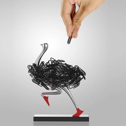 Ostrich Magnetic Desktop Paper Clip Holder | Unique Office Gift and Decor