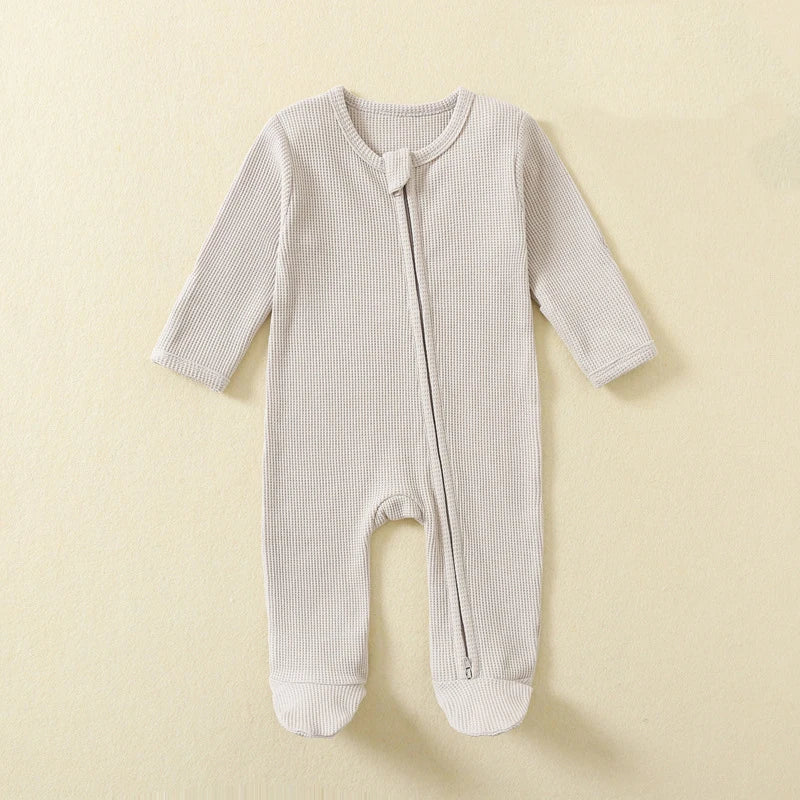 Organic Cotton Baby Romper – Waffle Footed Long-Sleeve Jumpsuit