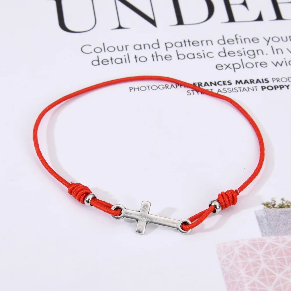 12 PCS New Alloy Cross Elastic Bracelets For Women and Men's Fashionable And Simple Adjustable Rubber Rope Bracelet Set