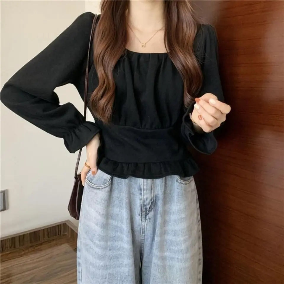 Long Sleeve Shirts Womens Satin Pleated Loose Fit Minimalist Feminine Romantic Gentle Vacation Spring Holiday Casual Daily Look