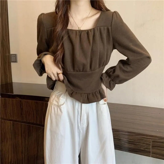 Long Sleeve Shirts Womens Satin Pleated Loose Fit Minimalist Feminine Romantic Gentle Vacation Spring Holiday Casual Daily Look