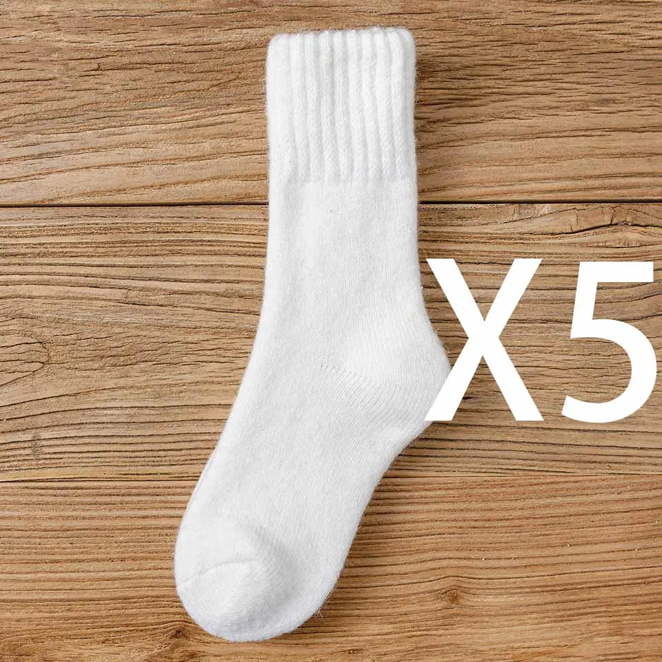 Winter Women's Thick Warm  Merino Wool Socks Harajuku Retro Cold Resistant Fashion Casual Solid Color Cashmere Socks 5 Pair