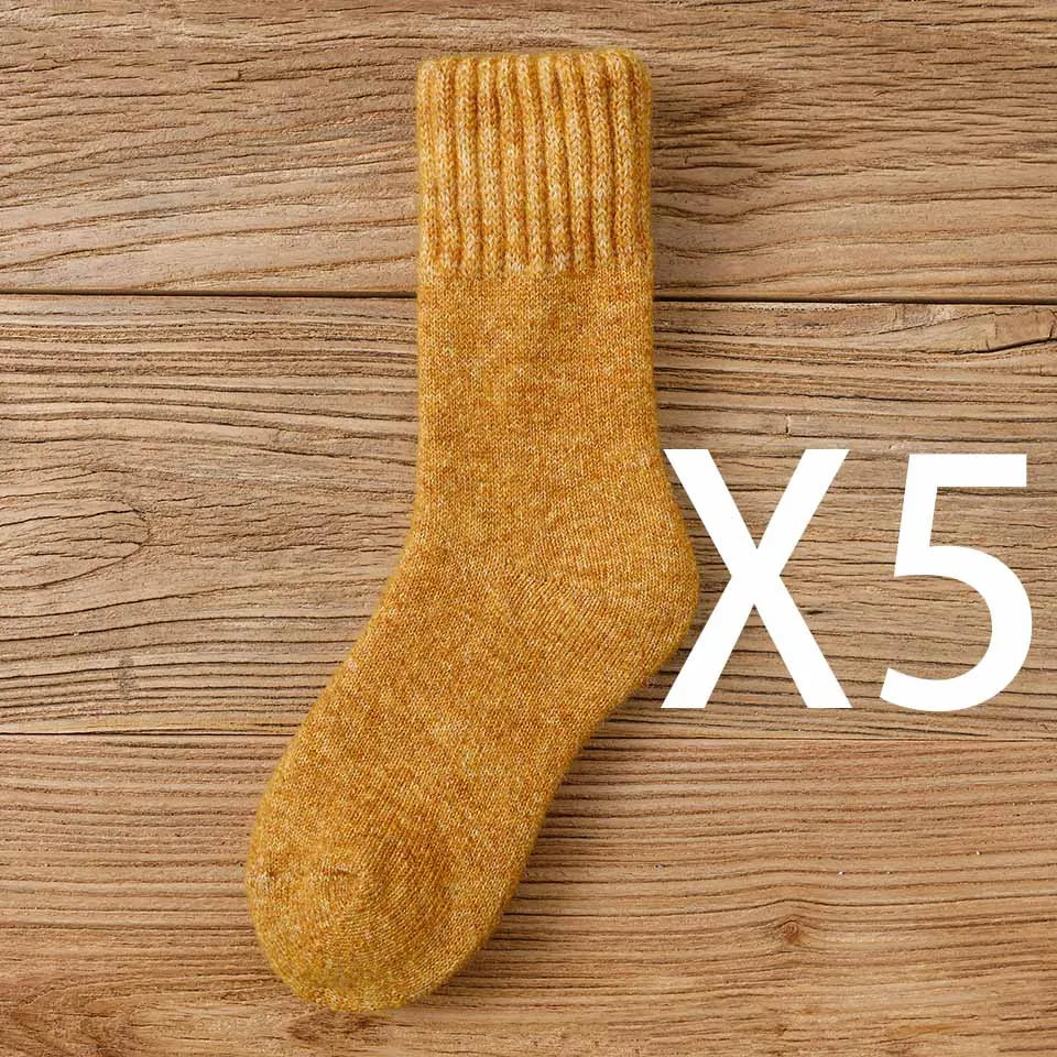 Winter Women's Thick Warm  Merino Wool Socks Harajuku Retro Cold Resistant Fashion Casual Solid Color Cashmere Socks 5 Pair