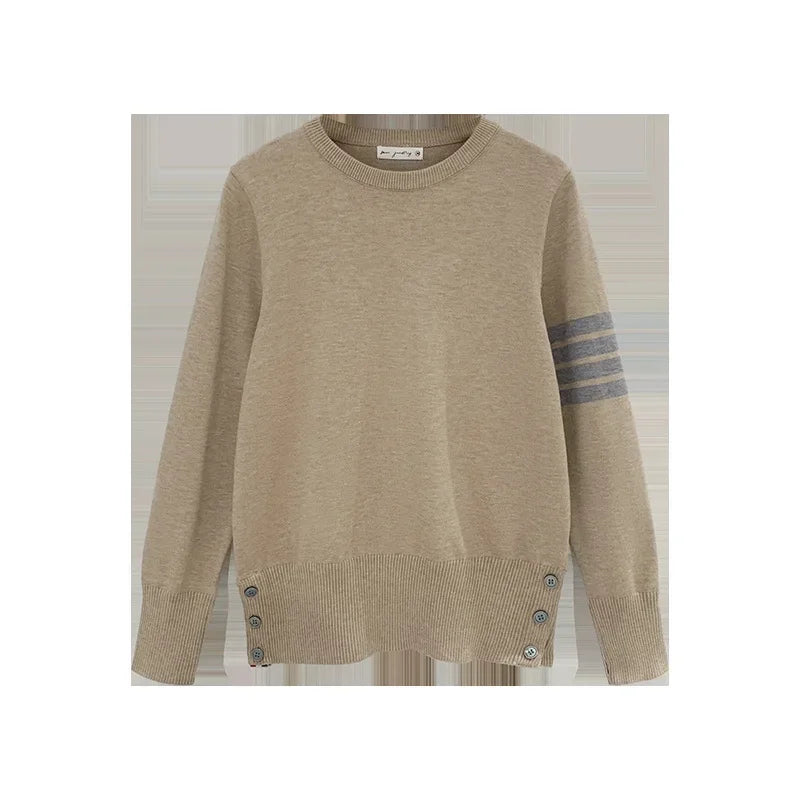 Women's Knitted Top 2024 Autumn/Winter New Style Sleeve Opening Waist-Fitted Loose-Fit T-Shirt Glue Fiber Material