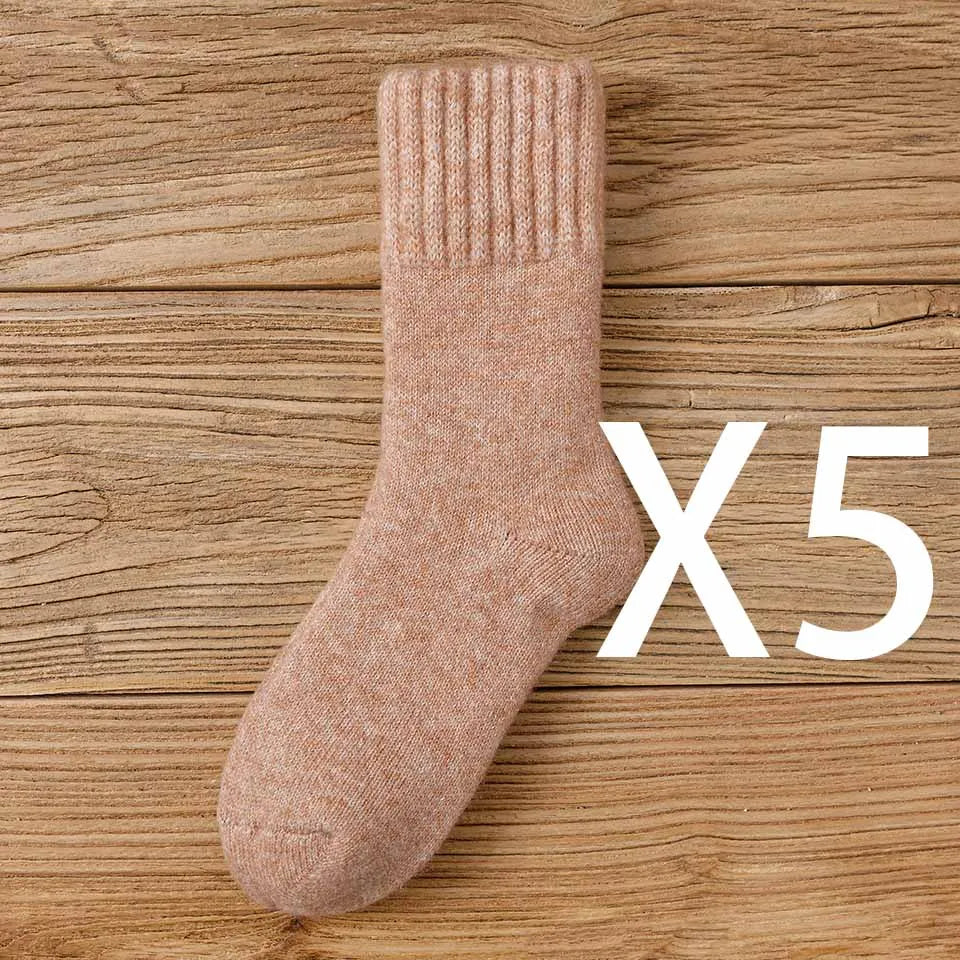 Winter Women's Thick Warm  Merino Wool Socks Harajuku Retro Cold Resistant Fashion Casual Solid Color Cashmere Socks 5 Pair