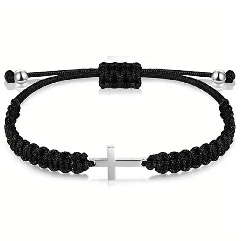 2024 Fashion Couple Friendship Cross Bracelet Women Men Stainless Steel Cross Hand Rope Personalized Jewelry Set Graduation Gift