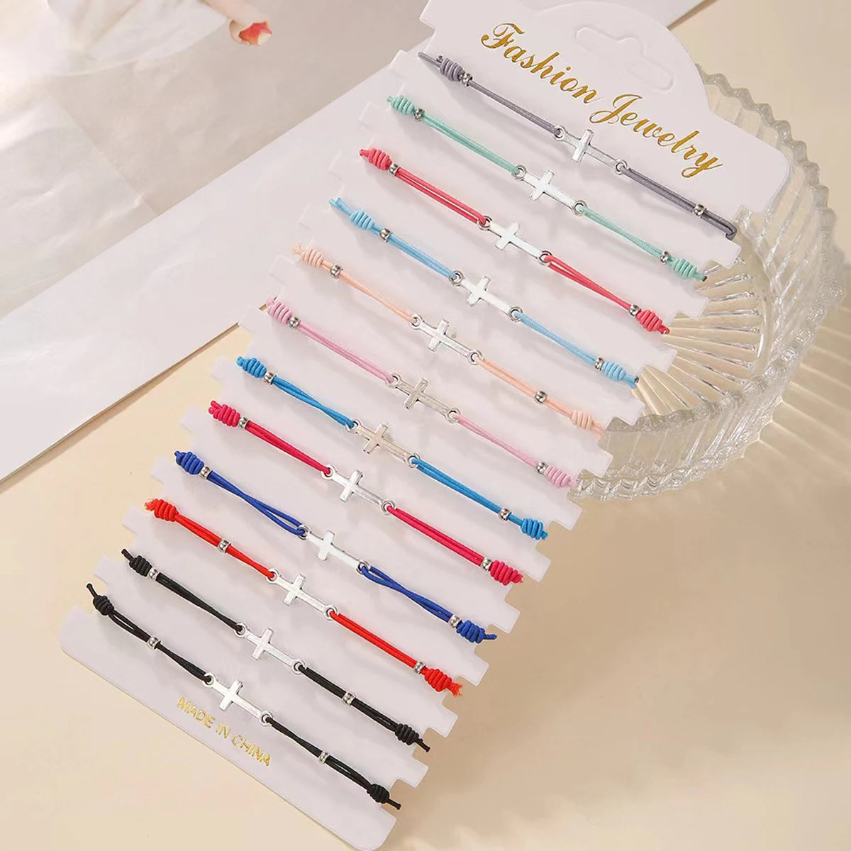 12 PCS New Alloy Cross Elastic Bracelets For Women and Men's Fashionable And Simple Adjustable Rubber Rope Bracelet Set