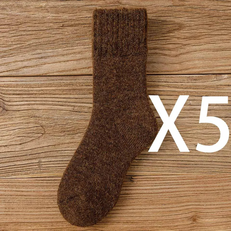 Winter Women's Thick Warm  Merino Wool Socks Harajuku Retro Cold Resistant Fashion Casual Solid Color Cashmere Socks 5 Pair