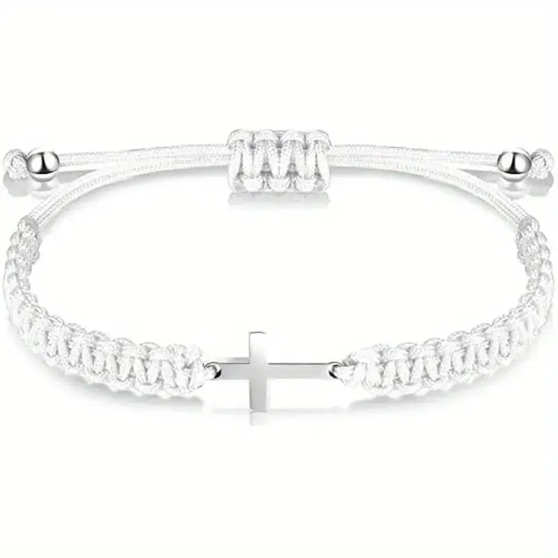 2024 Fashion Couple Friendship Cross Bracelet Women Men Stainless Steel Cross Hand Rope Personalized Jewelry Set Graduation Gift