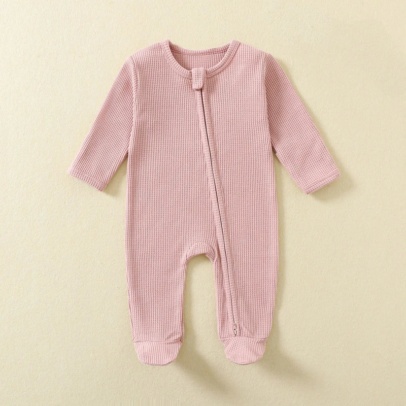 Organic Cotton Baby Romper – Waffle Footed Long-Sleeve Jumpsuit