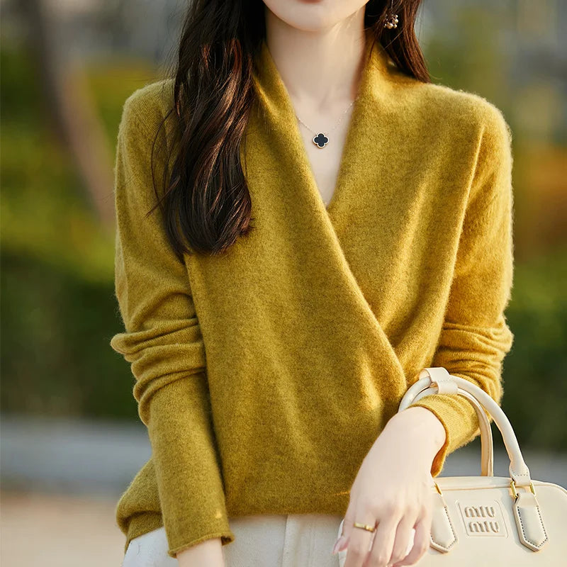 Women's Knitted Cashmere Sweater 100% Merino Wool Thickened Top Loose Long Sleeve Clothing Warm For Autumn And Winter YYY2442