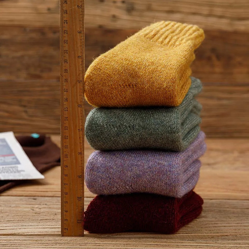 Winter Women's Thick Warm  Merino Wool Socks Harajuku Retro Cold Resistant Fashion Casual Solid Color Cashmere Socks 5 Pair