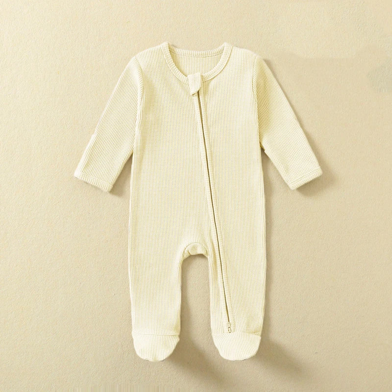 Organic Cotton Baby Romper – Waffle Footed Long-Sleeve Jumpsuit