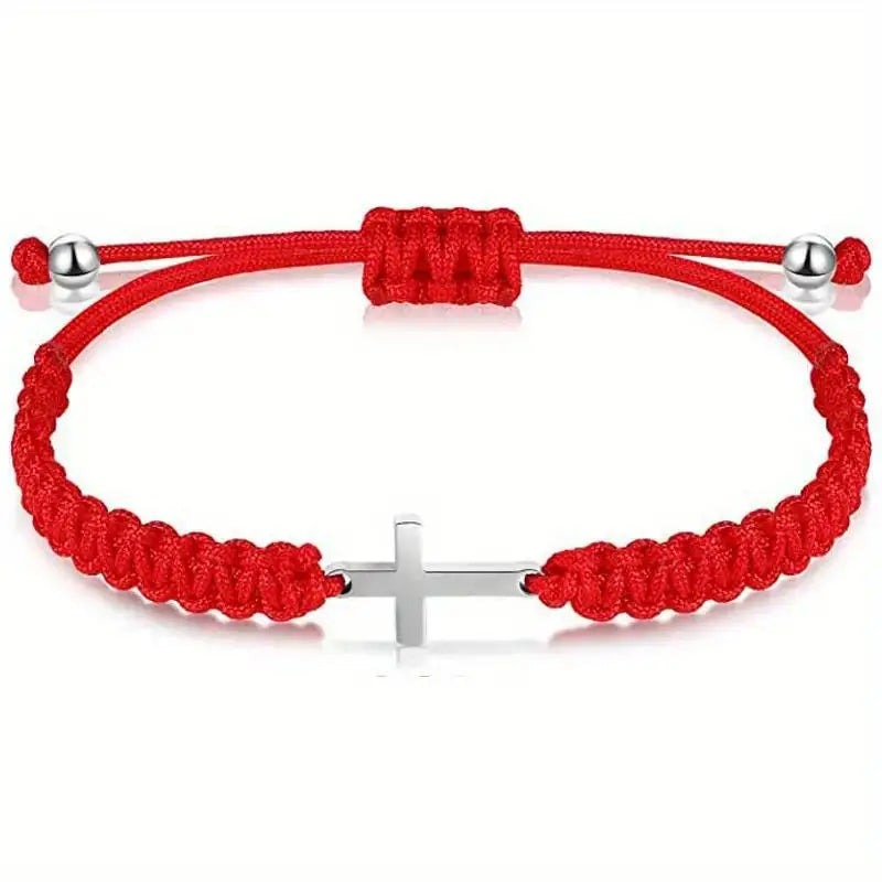 2024 Fashion Couple Friendship Cross Bracelet Women Men Stainless Steel Cross Hand Rope Personalized Jewelry Set Graduation Gift