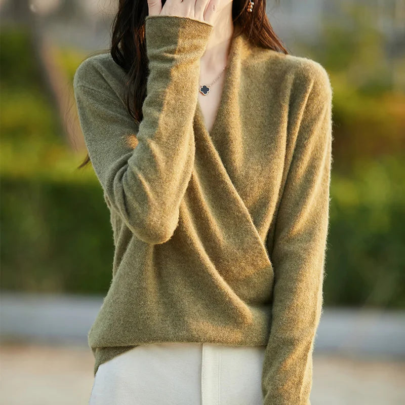 Women's Knitted Cashmere Sweater 100% Merino Wool Thickened Top Loose Long Sleeve Clothing Warm For Autumn And Winter YYY2442
