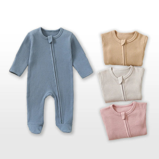 Organic Cotton Baby Romper – Waffle Footed Long-Sleeve Jumpsuit