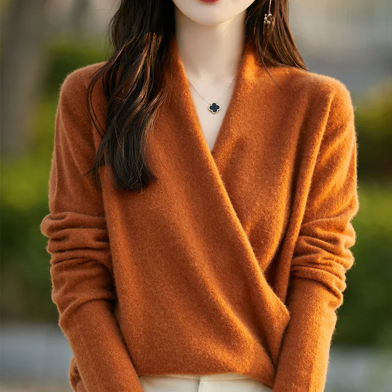 Women's Knitted Cashmere Sweater 100% Merino Wool Thickened Top Loose Long Sleeve Clothing Warm For Autumn And Winter YYY2442