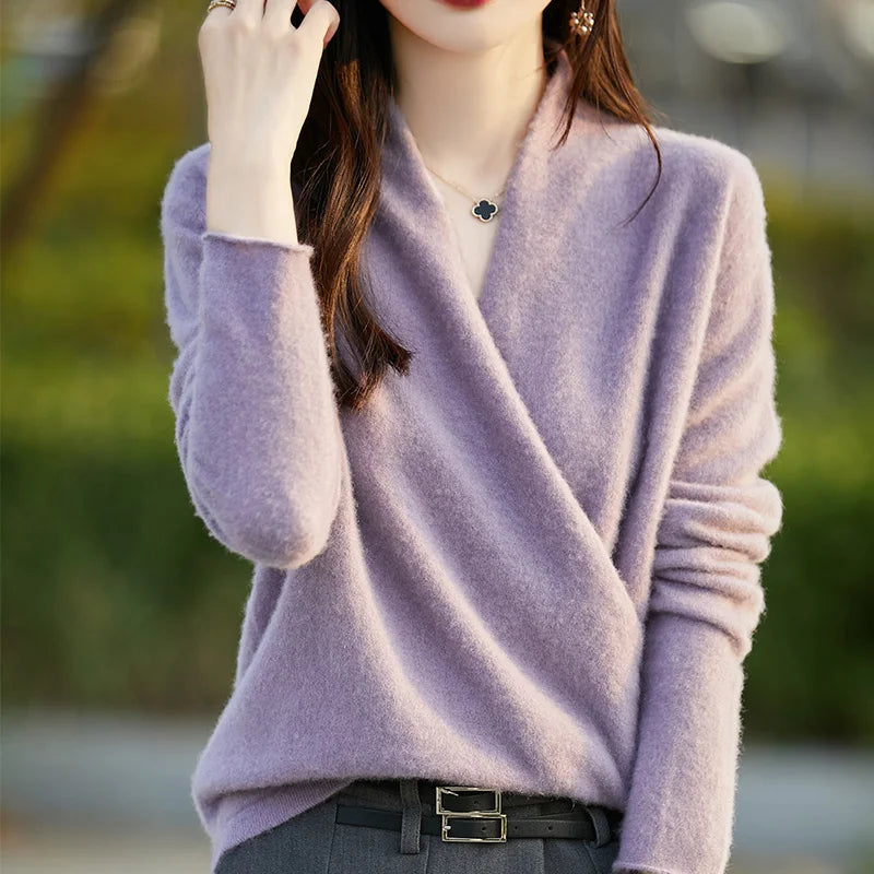 Women's Knitted Cashmere Sweater 100% Merino Wool Thickened Top Loose Long Sleeve Clothing Warm For Autumn And Winter YYY2442