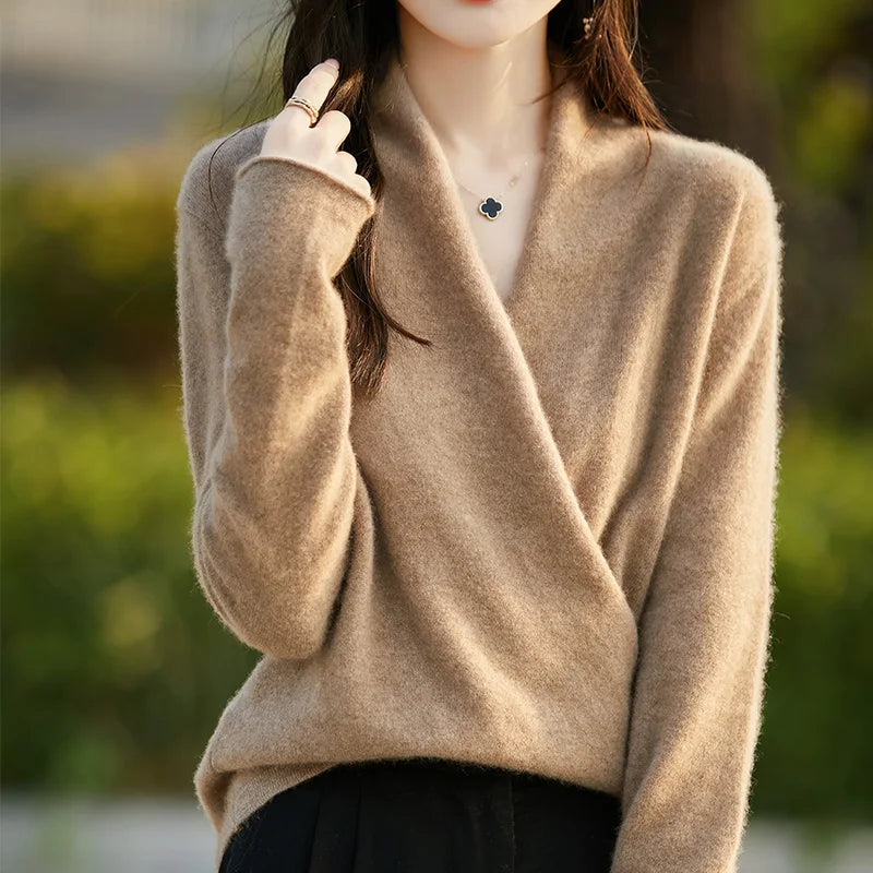 Women's Knitted Cashmere Sweater 100% Merino Wool Thickened Top Loose Long Sleeve Clothing Warm For Autumn And Winter YYY2442