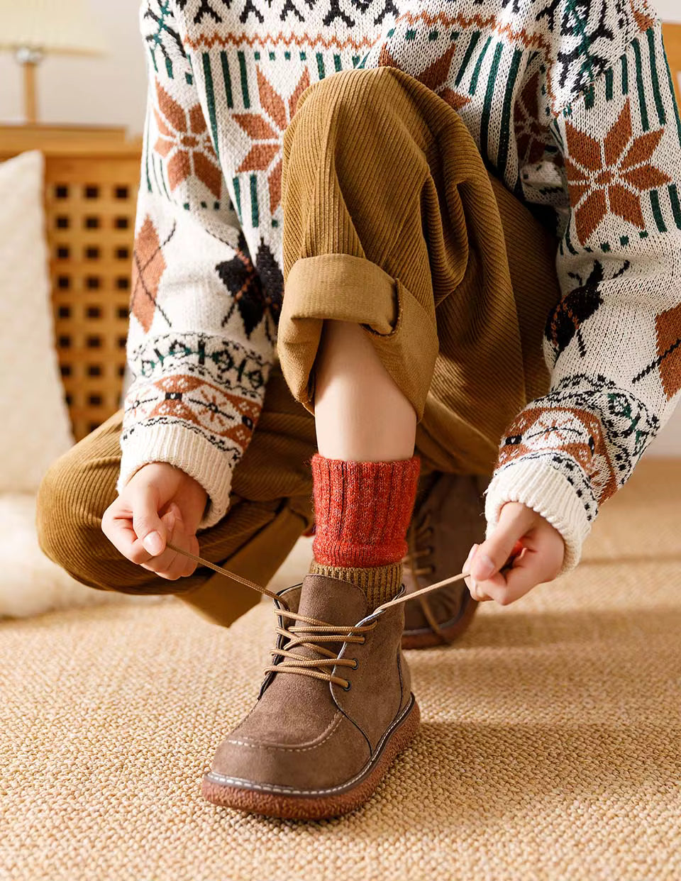 Winter Women's Thick Warm  Merino Wool Socks Harajuku Retro Cold Resistant Fashion Casual Solid Color Cashmere Socks 5 Pair
