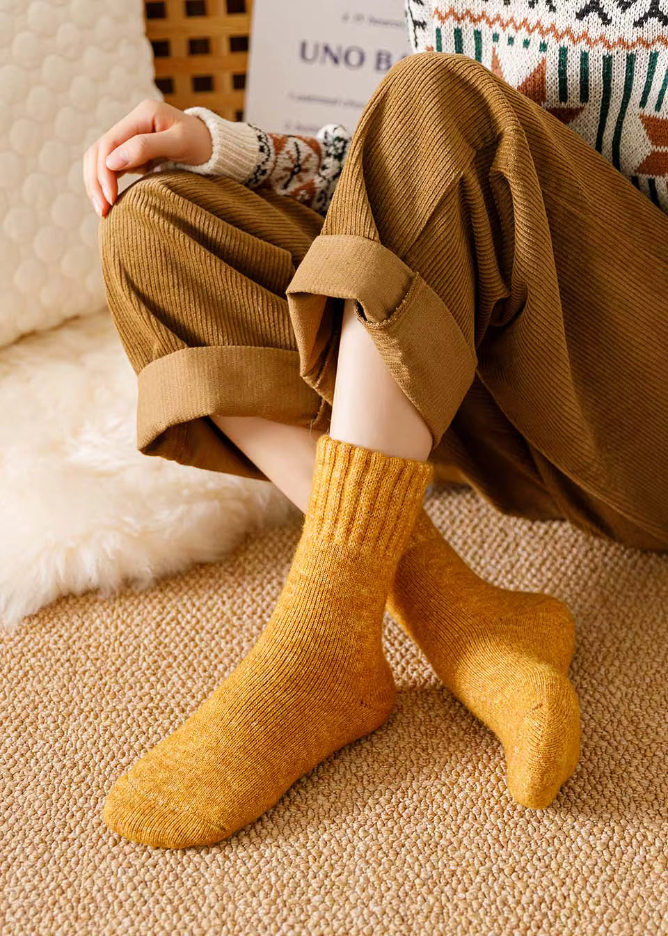 Winter Women's Thick Warm  Merino Wool Socks Harajuku Retro Cold Resistant Fashion Casual Solid Color Cashmere Socks 5 Pair